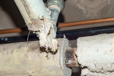 Thermal system insulation containing asbestos fibers.